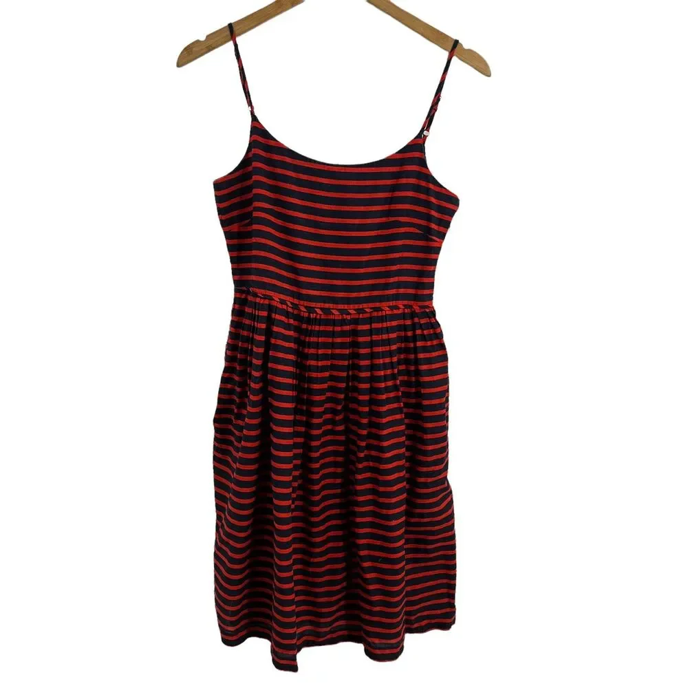 J Crew Red Blue Stripe Linen Blend Sleeveless Dress Size 2